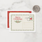 Cute Vintage Red & Green Merry Christmas Postcard Notitiekaartje (Voorkant / Achterkant in situ)