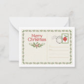 Cute Vintage Red & Green Merry Christmas Postcard Notitiekaartje (Voorkant)