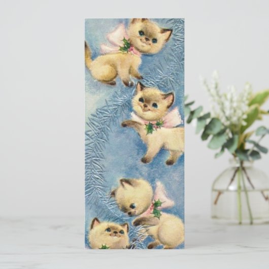 Cute Vintage Retro Katten Kittens  Feestdagenkaart (Staand voorkant)