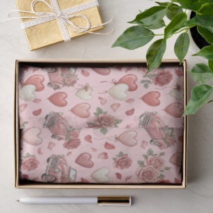 Cute Vintage Roze Auto & Hart Ballonnen Patroon Tissuepapier