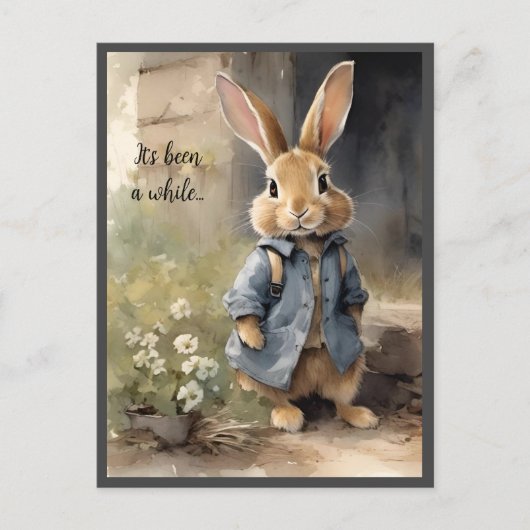 Cute Vintage Style Bunny Postcard Briefkaart (Voorkant)