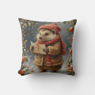Cute vintage-style christmas hedgehog kussen