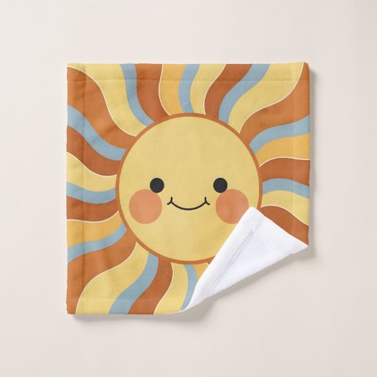 Cute Vintage Sunshine with Groovy Wavy Rays Washandje (Wasdoekje)