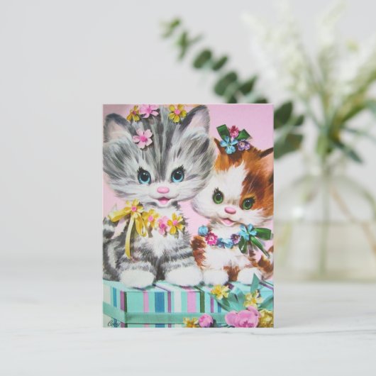 Cute Vintage Verjaardag Katers Ansichtkaart Briefkaart (Staand voorkant)