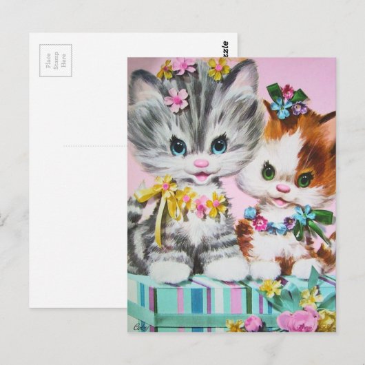 Cute Vintage Verjaardag Katers Ansichtkaart Briefkaart (Voorkant / Achterkant)