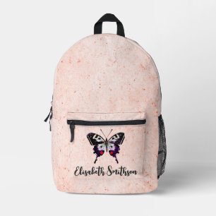 Cute Vintage Vlinder Voeg Je Naam Toe Pastel Roze Bedrukte Rugzak