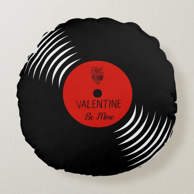 Cute Vinyl Record Valentijn Pillow Rond Kussen (Voorkant)