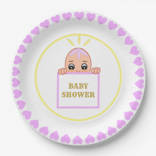 Cute Violet Hearts Baby shower Papieren Bordje