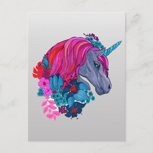 Cute Violet Magic Unicorn Fantasy Illustratie Briefkaart (Voorkant)