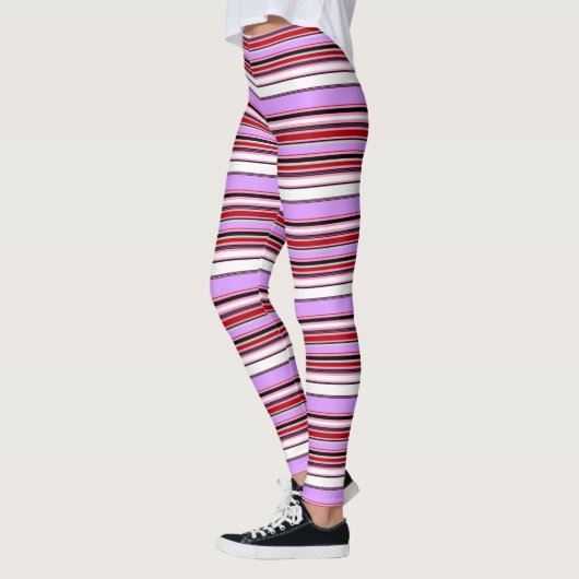 Cute violet rode strepen leggings (Links)