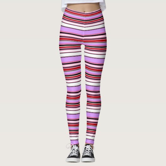 Cute violet rode strepen leggings (Voorkant)