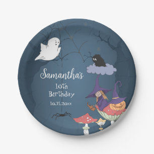 Cute Violet Witch Halloween Birthday Party Papieren Bordje