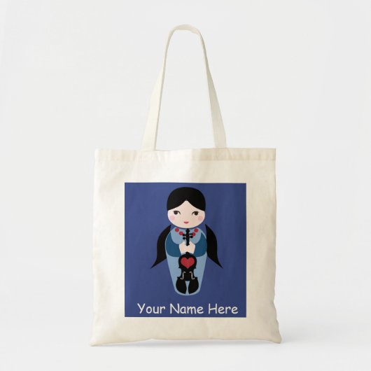 Cute Violin Doll Canvas tas-Add Jouw naam Tote Bag (Voorkant)