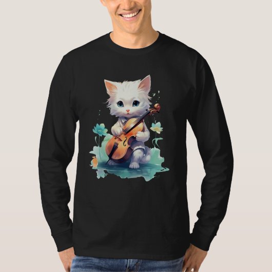 Cute Violinist Cat Violin Musician String Player W T-shirt (Voorkant)