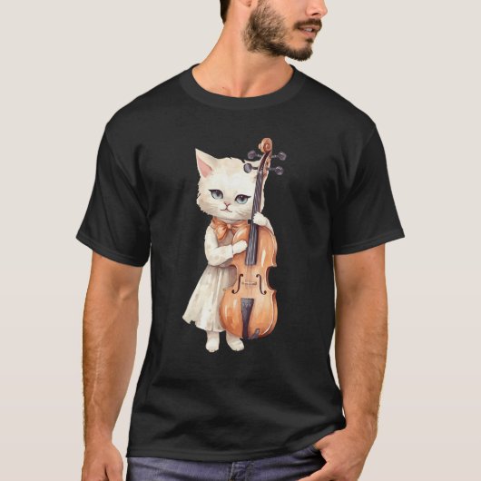 Cute Violinist Cat Violin Musician String Player W T-shirt (Voorkant)