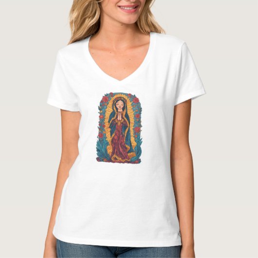 Cute Virgin of Guadalupe Women's V-Neck Tee Shirt (Voorkant)