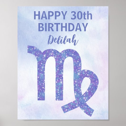 Cute Virgo Custom Astrology Paars Birthday Party Poster (Voorkant)