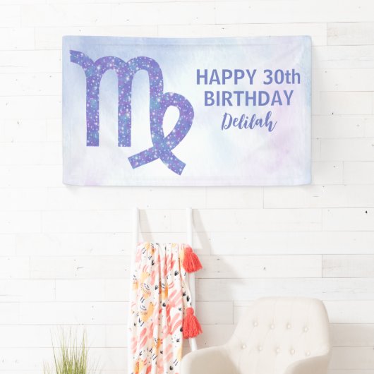 Cute Virgo Custom Astrology Paars Birthday Party Spandoek (Insitu)