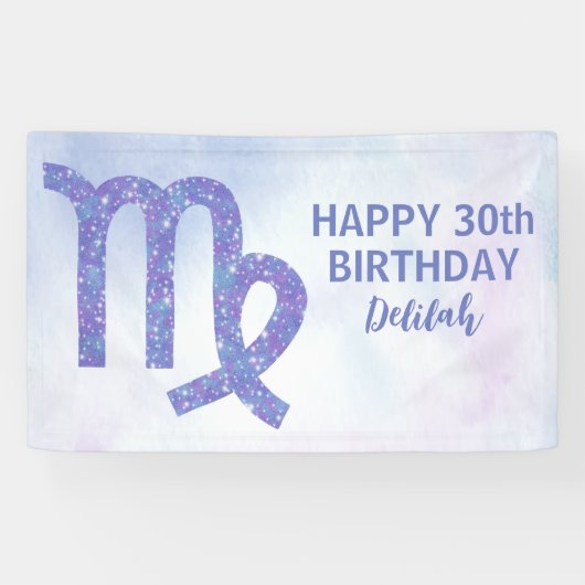 Cute Virgo Custom Astrology Paars Birthday Party Spandoek (Horizontaal)