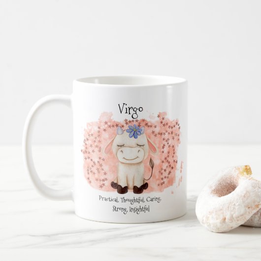 Cute Virgo Maiden Waterverf Bull Zodiac Monogram Koffiemok (Met donut)