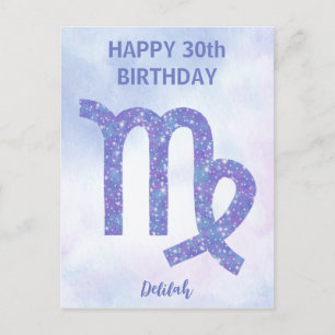 Cute Virgo Sign Custom Paars Happy Birthday Briefkaart