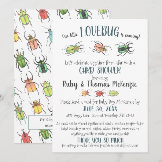 Cute Virtual Baby Shower Love Bugs Beetles Kaart (Voorkant / Achterkant)