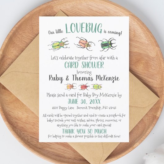 Cute Virtual Baby Shower Love Bugs Beetles Kaart