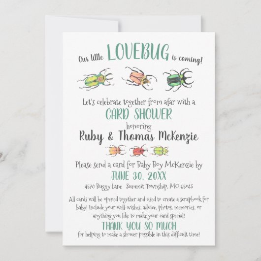 Cute Virtual Baby Shower Love Bugs Beetles Kaart (Voorkant)