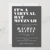 Cute Virtual Online Black en White Bat Mitzvah Kaart (Voorkant)