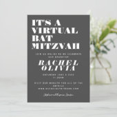 Cute Virtual Online Black en White Bat Mitzvah Kaart (Staand voorkant)