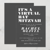 Cute Virtual Online Black en White Bat Mitzvah Kaart (Voorkant / Achterkant)