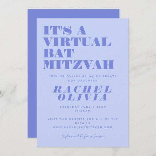 Cute Virtual Online Lavender Bat Mitzvah Kaart (Voorkant / Achterkant)