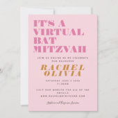 Cute Virtual Online Pink Yellow Bat Mitzvah Kaart (Voorkant)