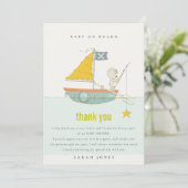 Cute Vissen Teddy Bear Star Sailboat Baby shower Bedankkaart (Staand voorkant)