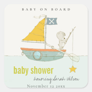 Cute Vissen Teddy Bear Star Sailboat Baby shower Vierkante Sticker