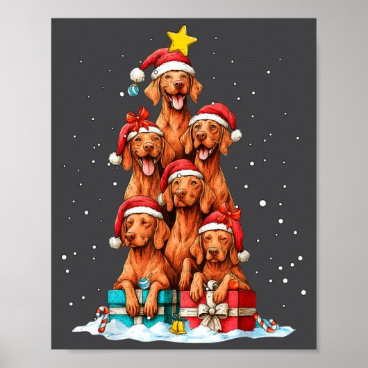 Cute Vizsla Viszla Dog Christmas Tree Xmas Hat  Poster (Voorkant)