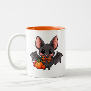 Cute Vleermuis en Pompoen Halloween Tweekleurige K Koffiemok