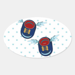 Cute vliegende gevleugelde schoentjes in blauw en  ovale sticker