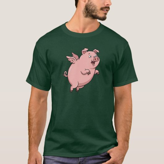 Cute Vliegende Varken Cartoon T-shirt (Voorkant)