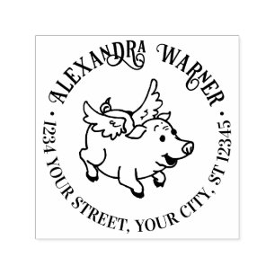 Cute Vliegende Varken Naam Retouradres  Zelfinktende Stempel