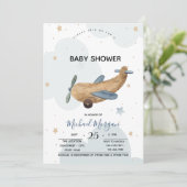 Cute Vliegtuig Speelgoed Wolken Baby Shower  Kaart (Staand voorkant)
