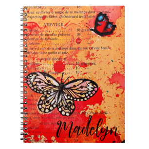 Cute Vlinder Aquarel Vintage Boho Voeg Naam Toe Notitieboek