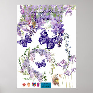 cute vlinder en lavendel kamer muurposter poster