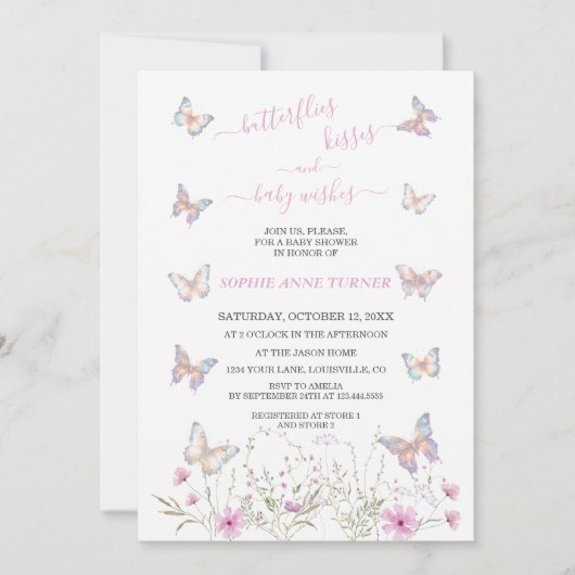 Cute Vlinder Kusjes en Baby Wensen Baby Shower Kaart (Voorkant)