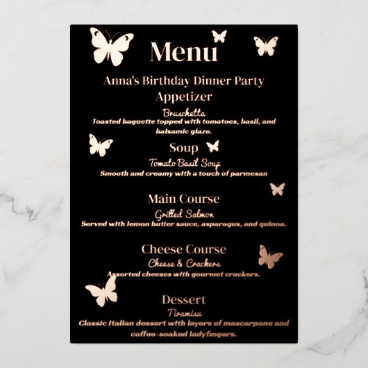 Cute Vlinder-Themed Verjaardagsdiner Menu (Voorkant)