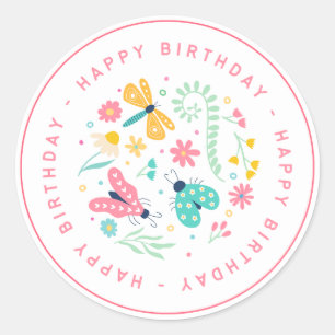 Cute Vlinder Verjaardagssticker: Uw Feestje is Blo Ronde Sticker
