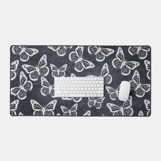 Cute Vlinders Elegant Chic Patroon Grijs & Wit Bureaumat (Keyboard & Muis)
