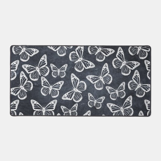 Cute Vlinders Elegant Chic Patroon Grijs & Wit Bureaumat (Voorkant)