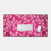 Cute Vlinders Elegant Patroon Wit & Hot Pink  Bureaumat (Keyboard & Muis)