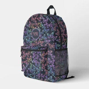 Cute Vlinders Elegante Grijze Pastel Monogram Meis Bedrukte Rugzak